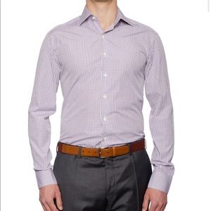 BRIONI handmade light purple checkered cotton dress shirt 42 / 16.5 like new